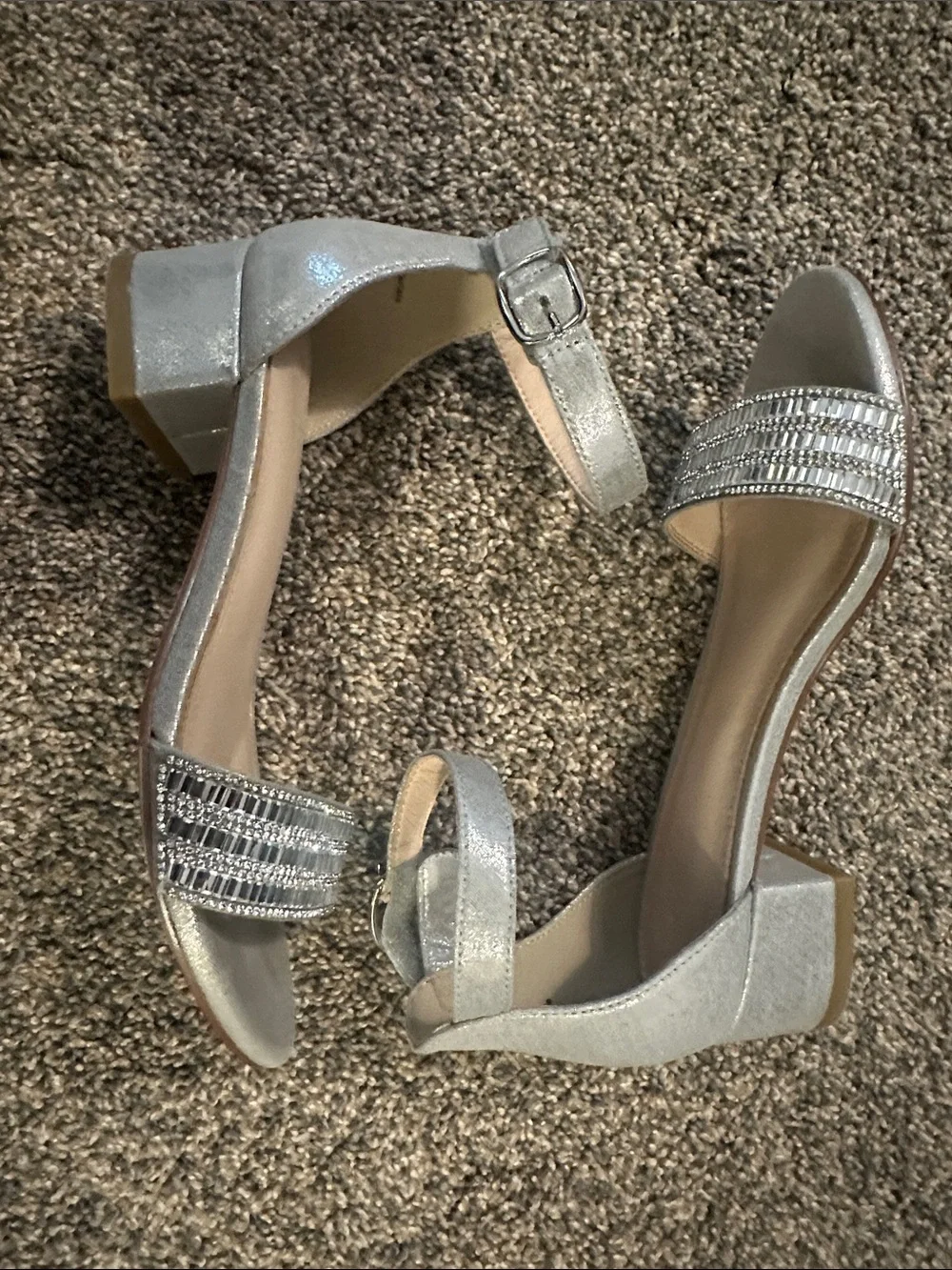 Girls' Silver Ankle-Strap Dress Sandals with Beaded Toe Band